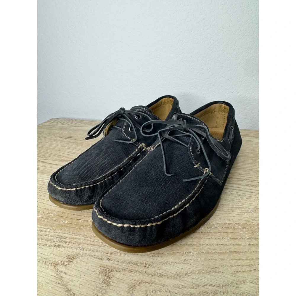 John Varvatos USA Navy Blue Suede Boat Shoes F1543P2B Men's Size 10.5 M